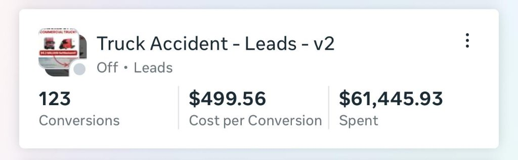 Video campaign results showing 114 leads